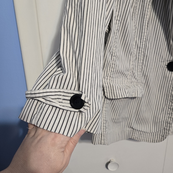 Talbots Women's Vintage Black & White Vertical Stripe Cotton Blazer Size 24W - Picture 4 of 8